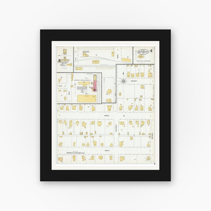 Old map wall art mockup — black gallery frame with white mat — Sanborn Fire Insurance Map from Whitewright, Grayson County, Texas (1900), Sheet #0004