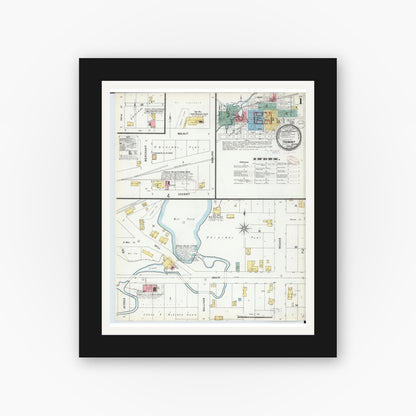 Old map wall art mockup — black gallery frame with white mat — Sanborn Fire Insurance Map from Fremont, Newaygo County, Michigan (1899), Sheet #0001