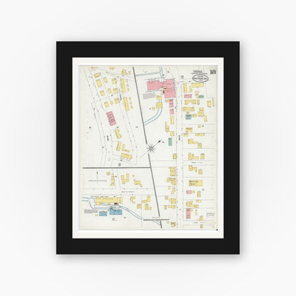 Old map wall art mockup — black gallery frame with white mat — Sanborn Fire Insurance Map from Southbridge, Worcester County, Massachusetts (1904), Sheet #0018