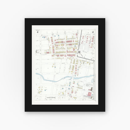 Old map wall art mockup — black gallery frame with white mat — Sanborn Fire Insurance Map from Denver, Lancaster County, Pennsylvania (1947), Sheet #0004