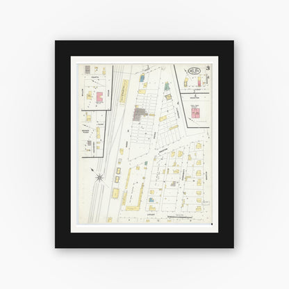Old map wall art mockup — black gallery frame with white mat — Sanborn Fire Insurance Map from Del Rio, Val Verde County, Texas (1909), Sheet #0003