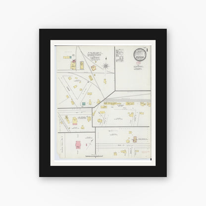 Old map wall art mockup — black gallery frame with white mat — Sanborn Fire Insurance Map from Oxford, Oakland County, Michigan (1895) - Complete Map Set