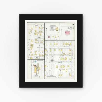 Old map wall art mockup — black gallery frame with white mat — Sanborn Fire Insurance Map from Murphysboro, Jackson County, Illinois (1902), Sheet #0009