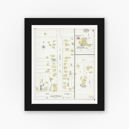 Old map wall art mockup — black gallery frame with white mat — Sanborn Fire Insurance Map from Chardon, Geauga County, Ohio (1899), Sheet #0004