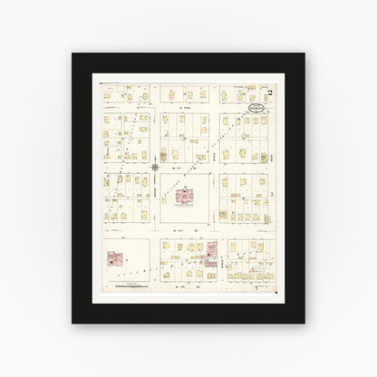 Old map wall art mockup — black gallery frame with white mat — Sanborn Fire Insurance Map from Spencer, Clay County, Iowa (1915), Sheet #0002
