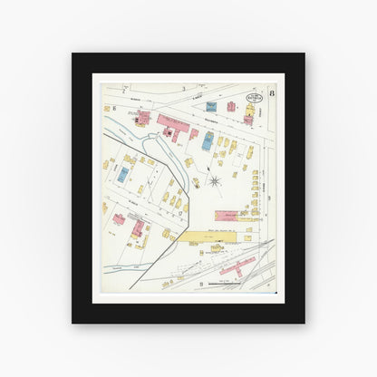 Old map wall art mockup — black gallery frame with white mat — Sanborn Fire Insurance Map from Batavia, Genesee County, New York (1906), Sheet #0008
