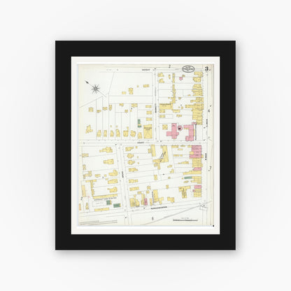 Old map wall art mockup — black gallery frame with white mat — Sanborn Fire Insurance Map from Freehold, Monmouth County, New Jersey (1901), Sheet #0003