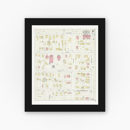 Old map wall art mockup — black gallery frame with white mat — Sanborn Fire Insurance Map from Huntington, Huntington County, Indiana (1898), Sheet #0002