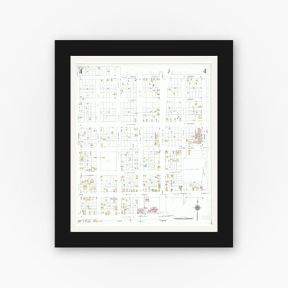 Old map wall art mockup — black gallery frame with white mat — Sanborn Fire Insurance Map from Karnes City, Karnes County, Texas (1951), Sheet #0004