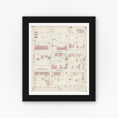 Old map wall art mockup — black gallery frame with white mat — Sanborn Fire Insurance Map from Lexington, Lafayette County, Missouri (1885), Sheet #0003