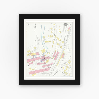 Old map wall art mockup — black gallery frame with white mat — Sanborn Fire Insurance Map from Andover, Essex County, Massachusetts (1930), Sheet #0002