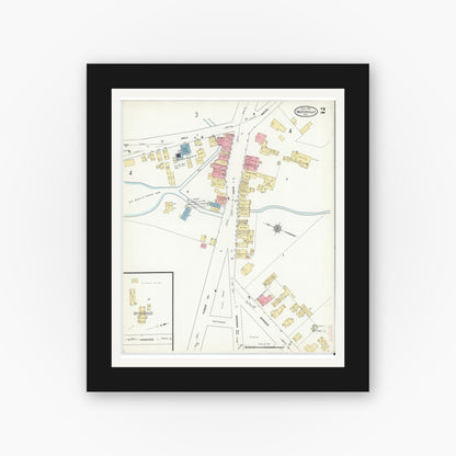 Old map wall art mockup — black gallery frame with white mat — Sanborn Fire Insurance Map from Waterville, Oneida County, New York (1912), Sheet #0002