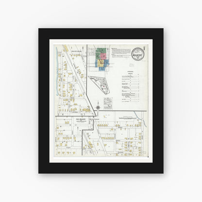 Old map wall art mockup — black gallery frame with white mat — Sanborn Fire Insurance Map from Mulberry, Polk County, Florida (1919) - Complete Map Set
