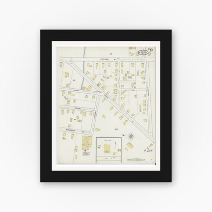 Old map wall art mockup — black gallery frame with white mat — Sanborn Fire Insurance Map from Natick, Middlesex County, Massachusetts (1894), Sheet #0009