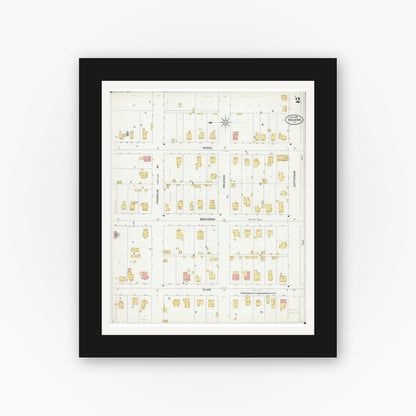Old map wall art mockup — black gallery frame with white mat — Sanborn Fire Insurance Map from Havana, Mason County, Illinois (1899), Sheet #0002