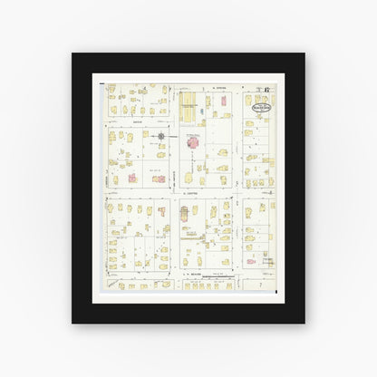 Old map wall art mockup — black gallery frame with white mat — Sanborn Fire Insurance Map from Beaver Dam, Dodge County, Wisconsin (1914), Sheet #0006