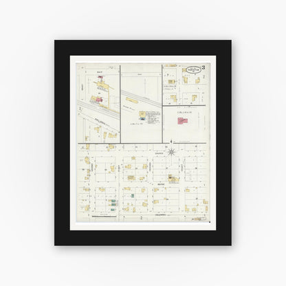 Old map wall art mockup — black gallery frame with white mat — Sanborn Fire Insurance Map from Pierceton, Kosciusko County, Indiana (1901), Sheet #0003