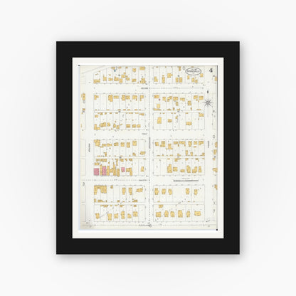 Old map wall art mockup — black gallery frame with white mat — Sanborn Fire Insurance Map from Spring Valley, Bureau County, Illinois (1906), Sheet #0004