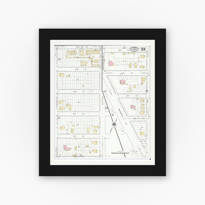 Old map wall art mockup — black gallery frame with white mat — Sanborn Fire Insurance Map from Cairo, Alexander County, Illinois (1914), Sheet #0023