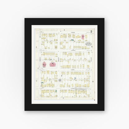Old map wall art mockup — black gallery frame with white mat — Sanborn Fire Insurance Map from Nanticoke, Luzerne County, Pennsylvania (1907), Sheet #0005