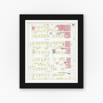 Old map wall art mockup — black gallery frame with white mat — Sanborn Fire Insurance Map from Champaign, Champaign County, Illinois (1909), Sheet #0010