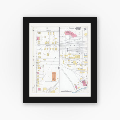 Old map wall art mockup — black gallery frame with white mat — Sanborn Fire Insurance Map from Freeport, Stephenson County, Illinois (1918), Sheet #0022