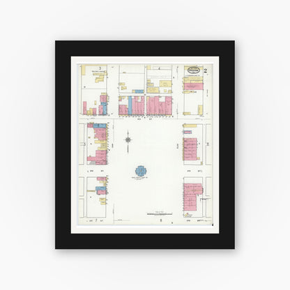 Old map wall art mockup — black gallery frame with white mat — Sanborn Fire Insurance Map from Graham, Young County, Texas (1920), Sheet #0002