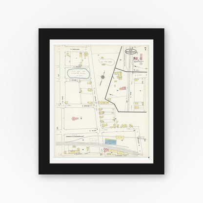 Old map wall art mockup — black gallery frame with white mat — Sanborn Fire Insurance Map from Mechanicsburg, Cumberland County, Pennsylvania (1911), Sheet #0007