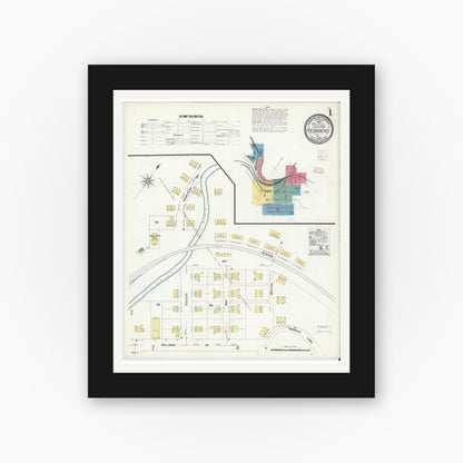 Old map wall art mockup — black gallery frame with white mat — Sanborn Fire Insurance Map from Pocahontas, Tazewell County, Virginia (1908) - Complete Map Set