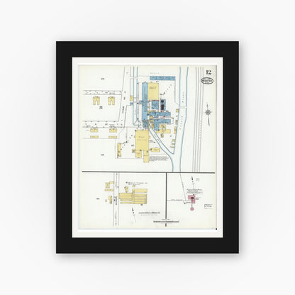 Old map wall art mockup — black gallery frame with white mat — Sanborn Fire Insurance Map from Webster, Worcester County, Massachusetts (1920), Sheet #0012