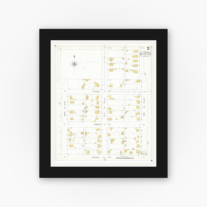 Old map wall art mockup — black gallery frame with white mat — Sanborn Fire Insurance Map from Belle Plaine, Benton County, Iowa (1906), Sheet #0002