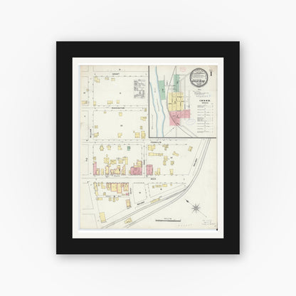 Old map wall art mockup — black gallery frame with white mat — Sanborn Fire Insurance Map from Great Bend, Susquehanna County, Pennsylvania (1897), Sheet #0001