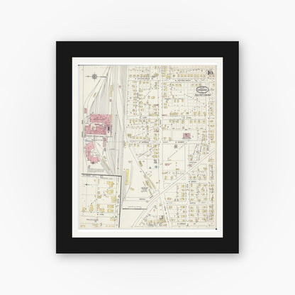 Old map wall art mockup — black gallery frame with white mat — Sanborn Fire Insurance Map from Urbana, Champaign County, Illinois (1915), Sheet #0010