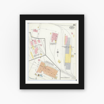 Old map wall art mockup — black gallery frame with white mat — Sanborn Fire Insurance Map from Cambridge, Guernsey County, Ohio (1909), Sheet #0023
