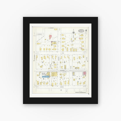 Old map wall art mockup — black gallery frame with white mat — Sanborn Fire Insurance Map from Robinson, Crawford County, Illinois (1916), Sheet #0008