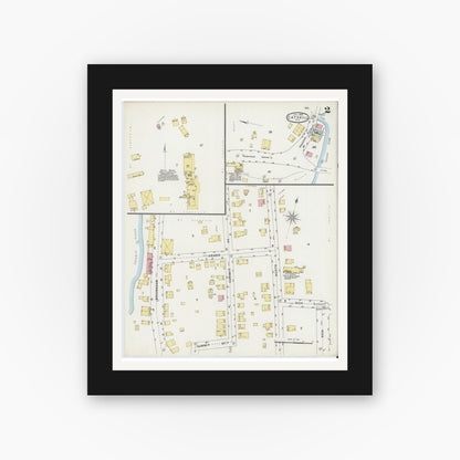 Old map wall art mockup — black gallery frame with white mat — Sanborn Fire Insurance Map from Catskill, Greene County, New York (1895), Sheet #0002