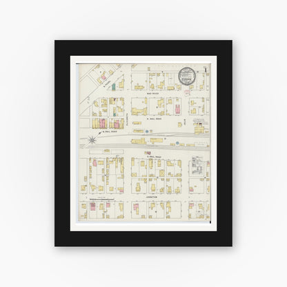 Old map wall art mockup — black gallery frame with white mat — Sanborn Fire Insurance Map from Osborn, Greene County, Ohio (1895), Sheet #0001
