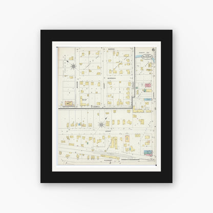 Old map wall art mockup — black gallery frame with white mat — Sanborn Fire Insurance Map from Belvidere, Boone County, Illinois (1897), Sheet #0006