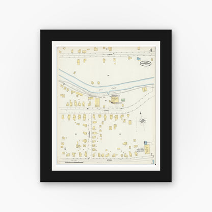 Old map wall art mockup — black gallery frame with white mat — Sanborn Fire Insurance Map from Brockport, Monroe County, New York (1898), Sheet #0004