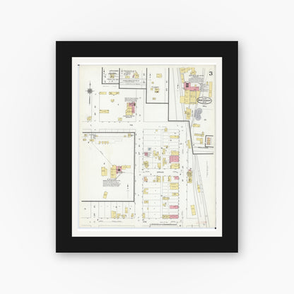 Old map wall art mockup — black gallery frame with white mat — Sanborn Fire Insurance Map from Montgomery, Le Sueur  County, Minnesota (1911), Sheet #0003