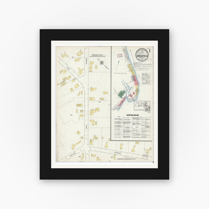 Old map wall art mockup — black gallery frame with white mat — Sanborn Fire Insurance Map from Marshfield, Plymouth County, Massachusetts (1916) - Complete Map Set