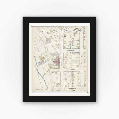 Old map wall art mockup — black gallery frame with white mat — Sanborn Fire Insurance Map from Red Wing, Goodhue County, Minnesota (1884), Sheet #0007