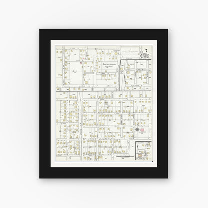 Old map wall art mockup — black gallery frame with white mat — Sanborn Fire Insurance Map from Tyler, Smith County, Texas (1919), Sheet #0007