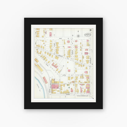 Old map wall art mockup — black gallery frame with white mat — Sanborn Fire Insurance Map from Connellsville, Fayette County, Pennsylvania (1901), Sheet #0009