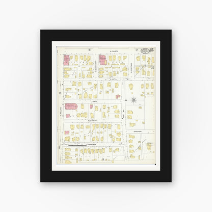 Old map wall art mockup — black gallery frame with white mat — Sanborn Fire Insurance Map from Moberly, Randolph County, Missouri (1909), Sheet #0015