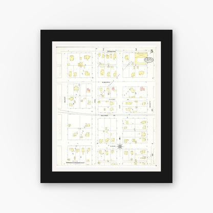 Old map wall art mockup — black gallery frame with white mat — Sanborn Fire Insurance Map from Vinton, Benton County, Iowa (1906), Sheet #0005