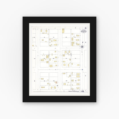 Old map wall art mockup — black gallery frame with white mat — Sanborn Fire Insurance Map from Marysville, Yuba County, California (1909), Sheet #0003