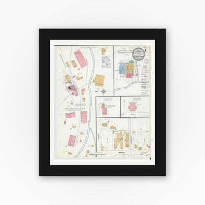 Old map wall art mockup — black gallery frame with white mat — Sanborn Fire Insurance Map from Germantown, Montgomery County, Ohio (1899) - Complete Map Set