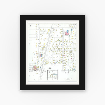 Old map wall art mockup — black gallery frame with white mat — Sanborn Fire Insurance Map from Cortland, Trumbull County, Ohio (1950), Sheet #0003