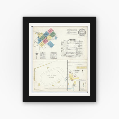 Old map wall art mockup — black gallery frame with white mat — Sanborn Fire Insurance Map from Hicksville, Defiance County, Ohio (1913), Sheet #0001